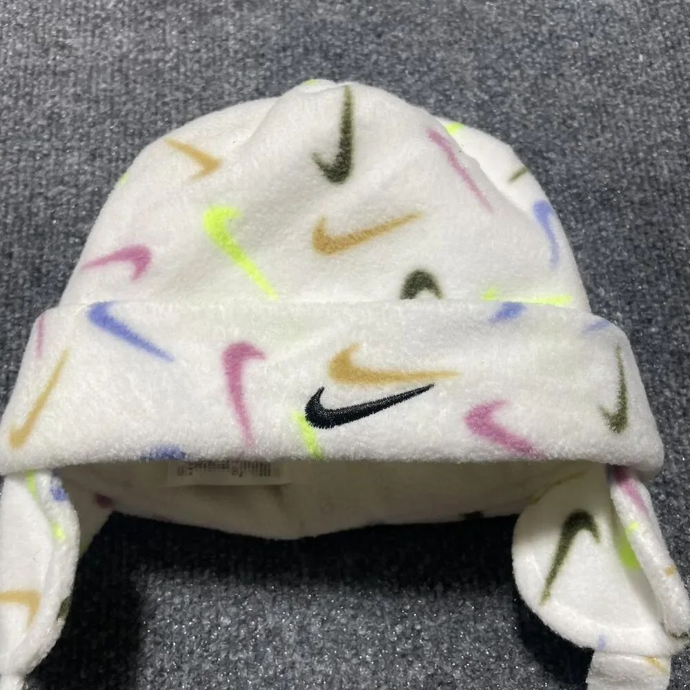 Nike Hat Beanie Fitted Toddler White Multicolor Fleece Ear Flap Winter